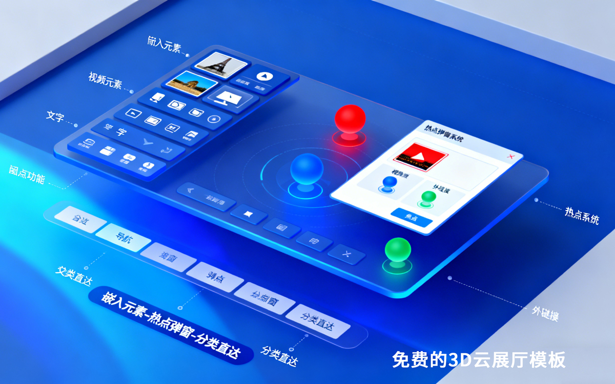 免費的3D云展廳模板通常包含3大基礎交互功能 免費的3D云展廳模板通常包含3大基礎交互功能