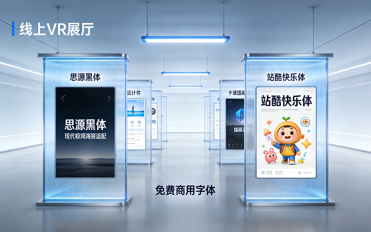 在線上VR展廳設(shè)計中，有多種免費商用字體可用